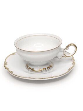 Mikasa Fine China Venice 9266 Gold Trim Footed Tea Cup & Saucer Set Japan